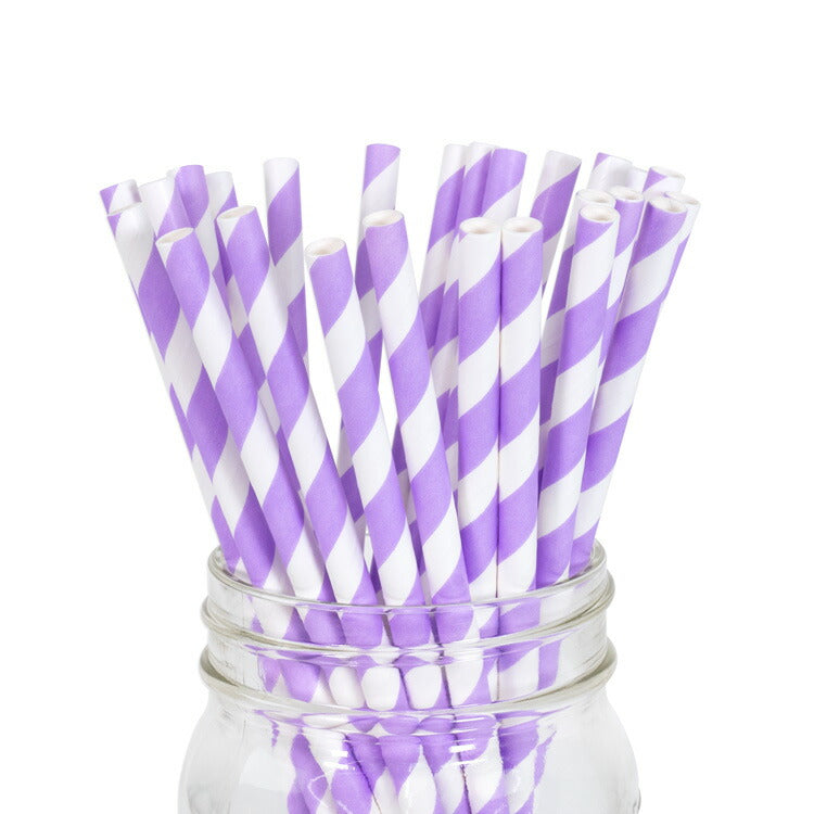 ペーパーストロー 紙ストロー [ラベンダー ストライプ] 25本入 / Paper Straws Lavender Stripe 25pcs