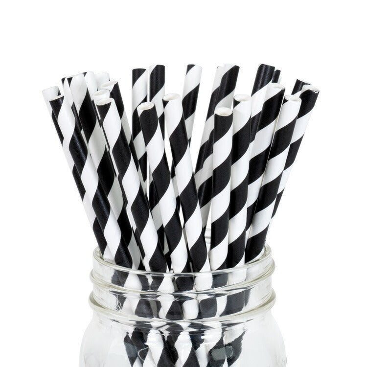 ペーパーストロー 紙ストロー [ブラック ストライプ] 25本入 / Paper Straws Black Stripe 25pcs