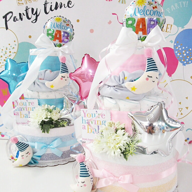 海外セレブに人気のベビーブランドタフトイのおむつケーキ【Ｓサイズ/ピンク】/お月さまシリーズ！