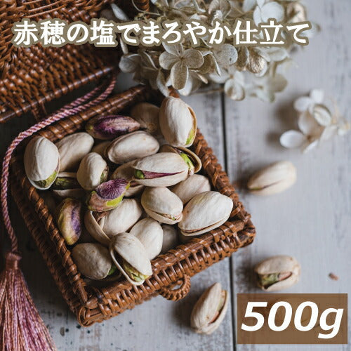 ナッツ専門店の ピスタチオ 塩味 (アメリカ産) 500g 送料無料 ゆうパケット 赤穂の焼き塩でまろやか仕立て有塩 塩付ノンオイル 無添加 ぴすたちお 大粒 殻付き 殻つき 殻あり おやつ おつまみ 健康 美容 不飽和脂肪酸 カリウム 焙煎 ロースト チャック袋入 自社焙煎