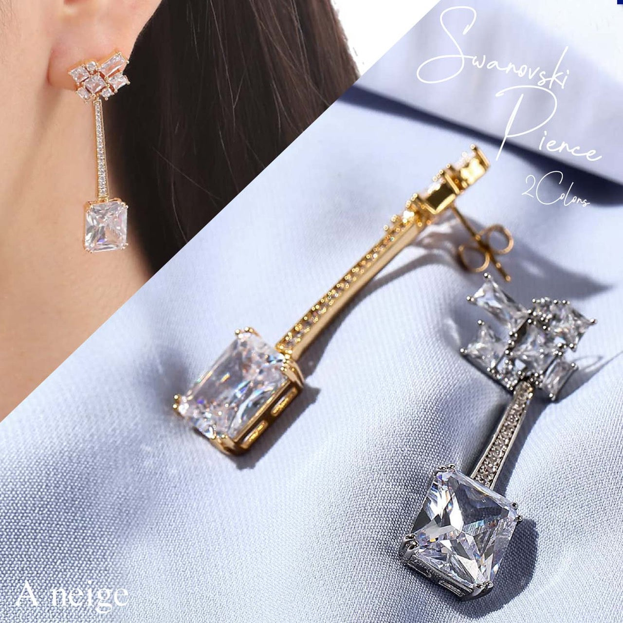 A neige ピアス レディース 人気 金属アレルギー対応 ジュエルボックス レディースピアス スワロフスキー 揺れるピアス ブランド シンプル シルバー ゴールド 18k加工 イヤリング  アクセサリー 樹脂 誕生日 プレゼント 結婚記念日 女性 大人 jewelvox かわいい 両耳 セット(シルバー)