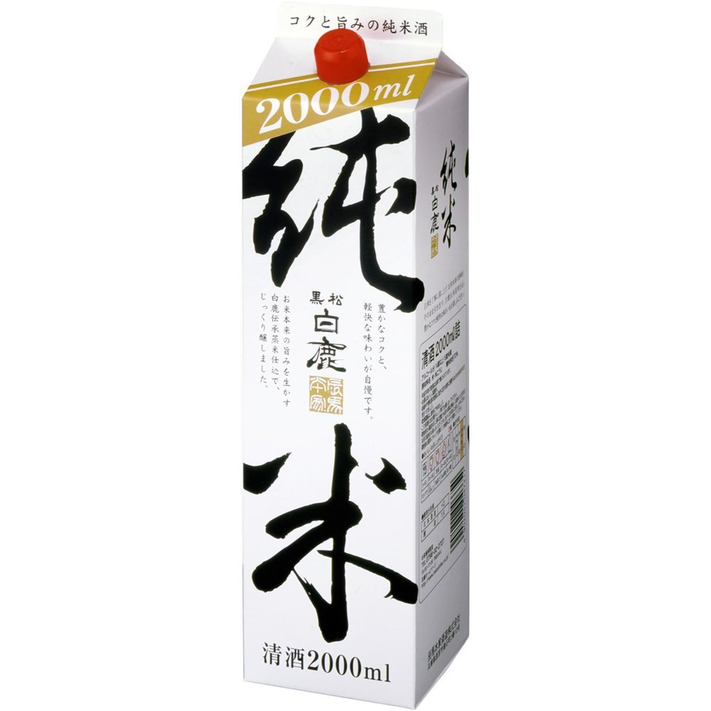 【送料無料】【ケース販売】辰馬本家酒造 黒松白鹿 純米 パック 2000ml 2L×6本/1ケース【北海道・沖縄県・東北・四国・九州地方は必ず送料がかかります】