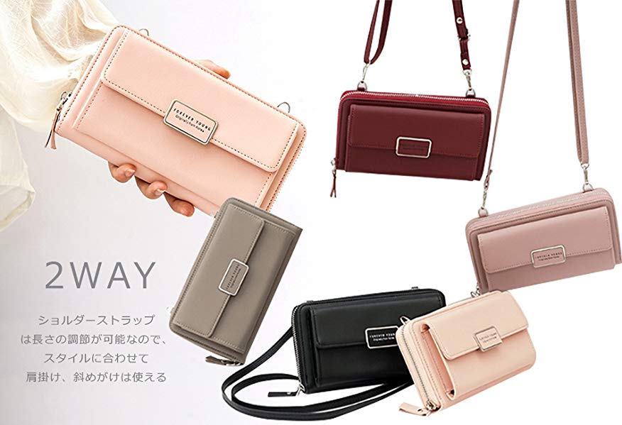 ポシェット お財布ポシェット 財布 お財布機能付き スマホポシェット レディース 斜めがけ 軽量 女の子 ポシェット 2way ショルダーバッグ 斜めがけ 大人 ポーチ かわいい おしゃれ 小物入れ ママ ショルダー 皮 ブランド 財布 ブランド お財布  ミニショルダー 直送(ワインレッド)