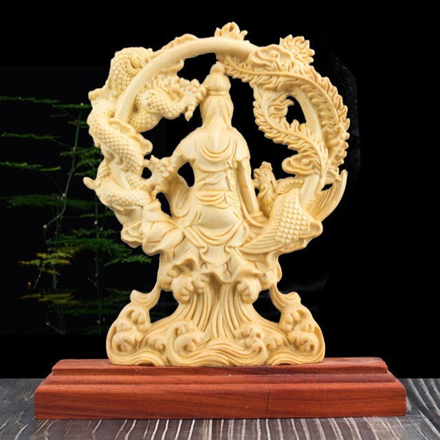 仏像 総柘植 観音菩薩 木彫仏像 柘植木彫り 木製彫刻 観音様 龍 置物 置き物 オブジェ インテリア 木製 木彫り プレゼント 贈り物 日本 お土産 日本土産