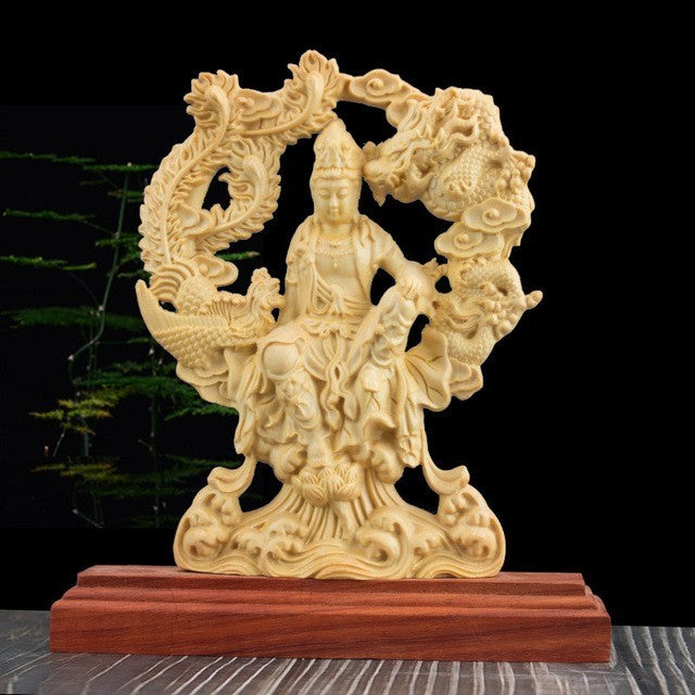 仏像 総柘植 観音菩薩 木彫仏像 柘植木彫り 木製彫刻 観音様 龍 置物 置き物 オブジェ インテリア 木製 木彫り プレゼント 贈り物 日本 お土産 日本土産