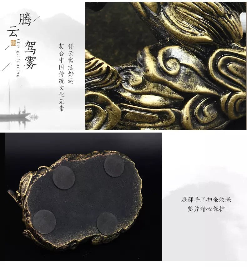 浄化用 灰皿 ガラス クリスタルガラス おしゃれ かっこいい 高級 ギフト ドラゴン 龍 竜 アンティーク風 骨董風 インテリア 置物 オブジェ 灰皿 とぐろを巻く龍 円形 (アンティークゴールド) 守護龍