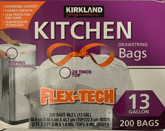 〇2箱セット〇大容量200枚×2箱！〇【送料無料】KIRKLAND カークランドキッチンバッグ ひも付きごみ袋 紐付き ゴミ袋 200枚 400枚【コストコ通販】【送料無料：沖縄・一部地域、離島は対象外】