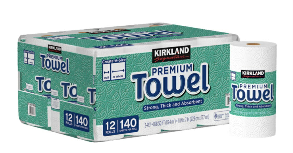 【＊最短翌日！即納品＊】新 カークランド ペーパー タオル 12ロール2枚重ね  140シート　KIRKLAND KIRK LAND コストコ 通販 ゴミゼロ配送 160 キッチンペーパー ロールタオル