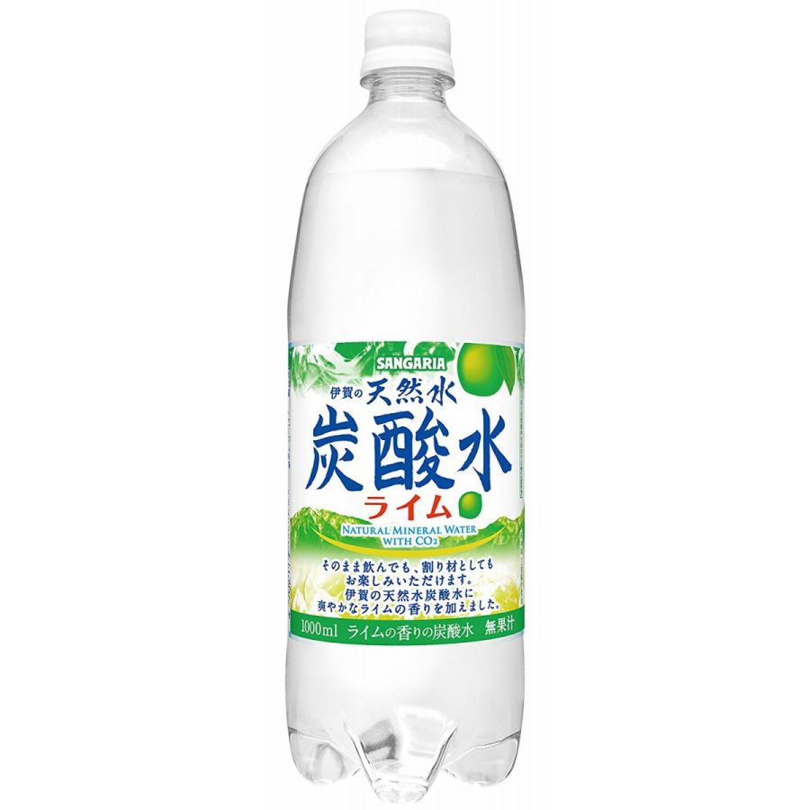 【送料無料】サンガリア 伊賀の天然水 炭酸水 ライム 1000ml(1L)×12本