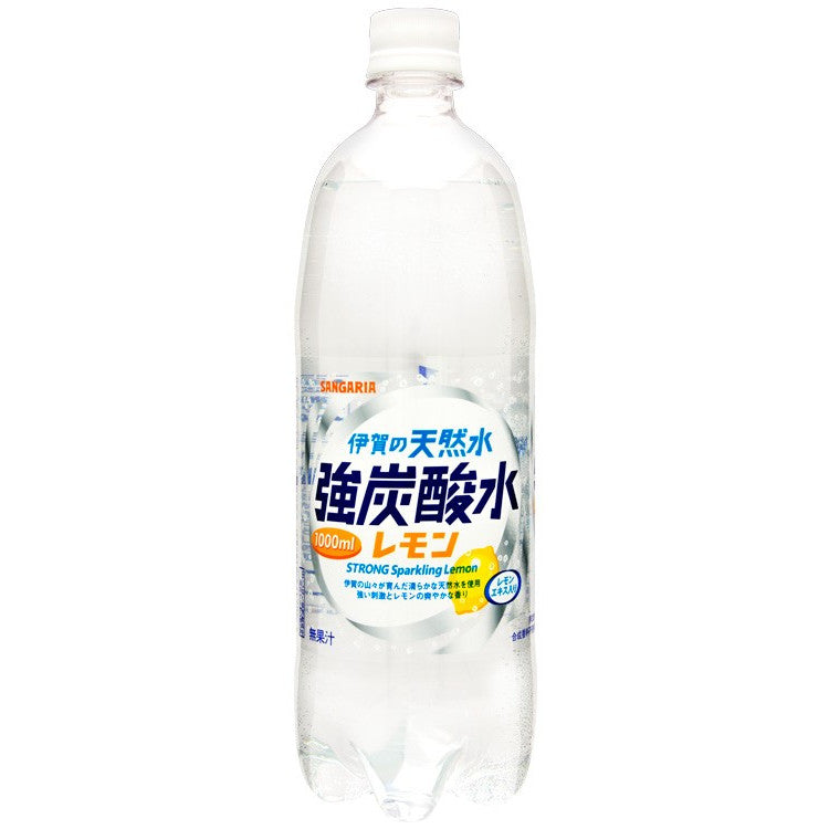 【訳あり】【キズ・へこみ有り】【送料無料】サンガリア 伊賀の天然水 強炭酸水 レモン 1000ml (1L) ×9本