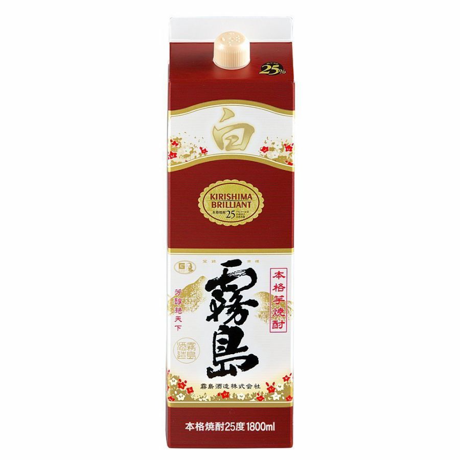 【送料無料】【2ケース販売】霧島酒造 白霧島 芋 25度 パック 1800ml×12本