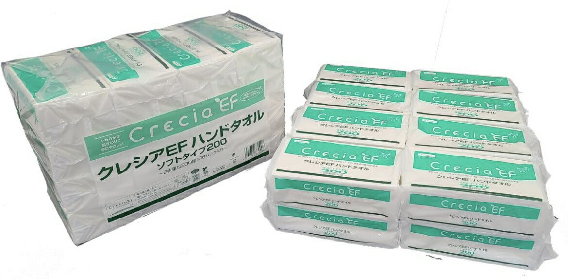 最安値挑戦【大容量400枚(200組)×16個！】クレシア　EFハンドタオル ペーパータオル ソフトタイプ（2枚重ねタイプ）200枚×16個　efハンドタオル　業務用　ペーパータオル efハンドタオル ソフトタイプ200【05P03Dec16】【コストコ通販】