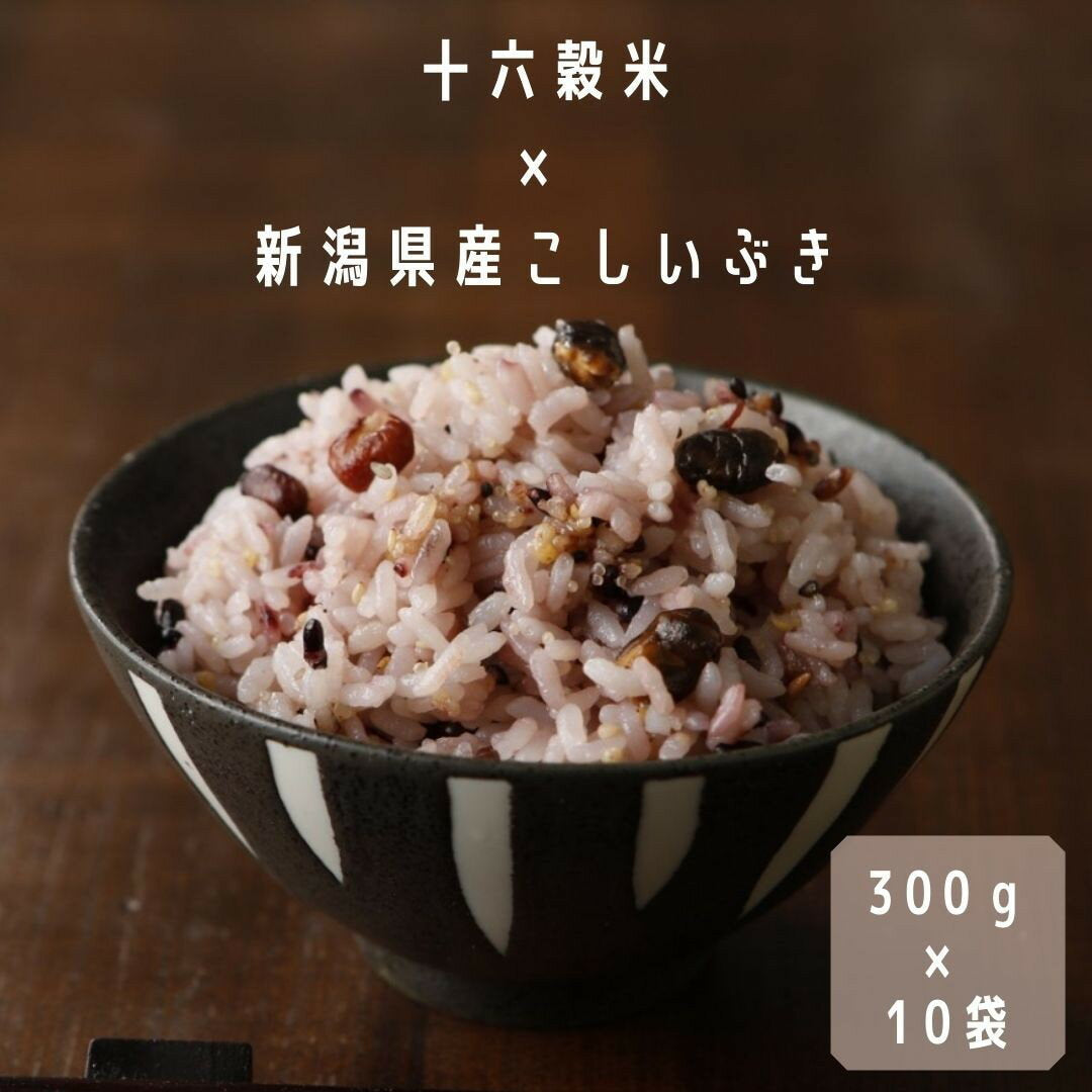 【限定クーポンで20%OFF】【食べきり雑穀ミックス】【十六穀入り 無洗米 】 十六穀米 雑穀米 お米 米 新潟県産 こしいぶき （270g）＋十六穀（30g）ミックス300g(2合）×10袋