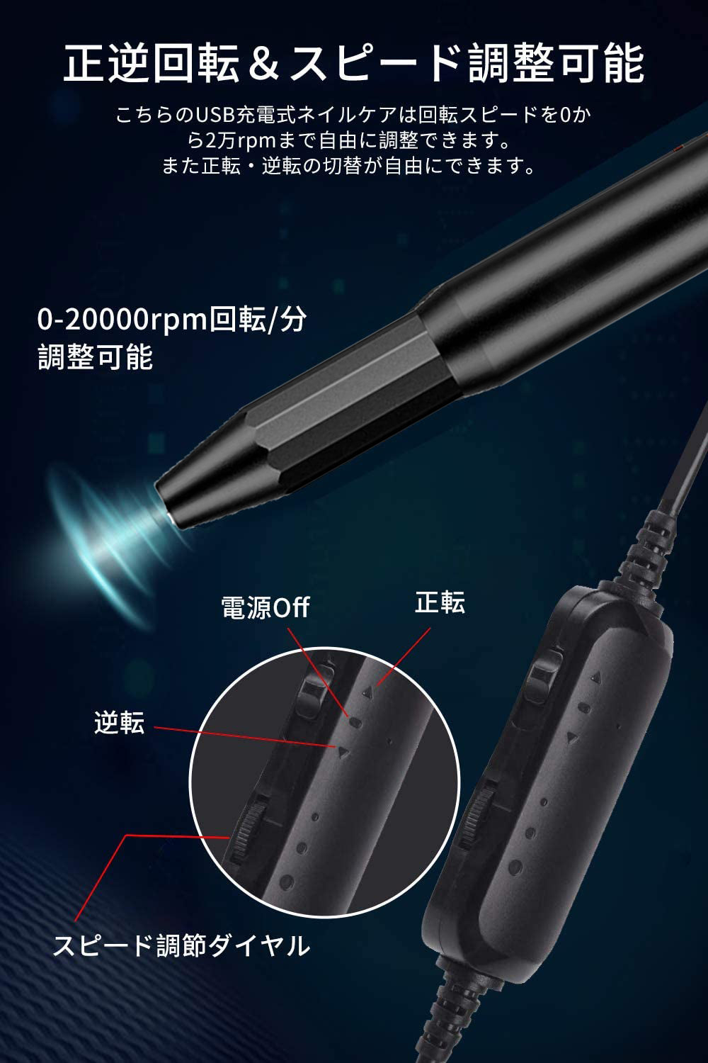 ＜超静音・11in1ネイルマシン・1年間保証＞ プロ用電動ネイルマシン USB給電式多機能ネイルドリル