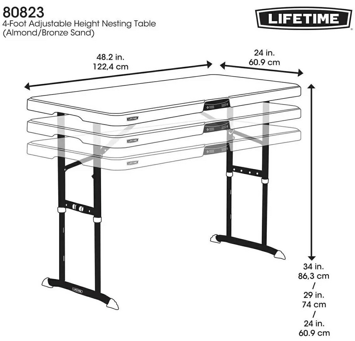 【送料無料:メーカー直送品】★４ft★【LIFETIME】ライフタイム ライフタイム テーブル４人掛け（４ＦＯＯＴ）高さ調整可能3段階 61cm-86cm ■【キャンプ・行楽・バーベキュー・お花見・イベント・コストコ】【コストコ通販】【送料無料】