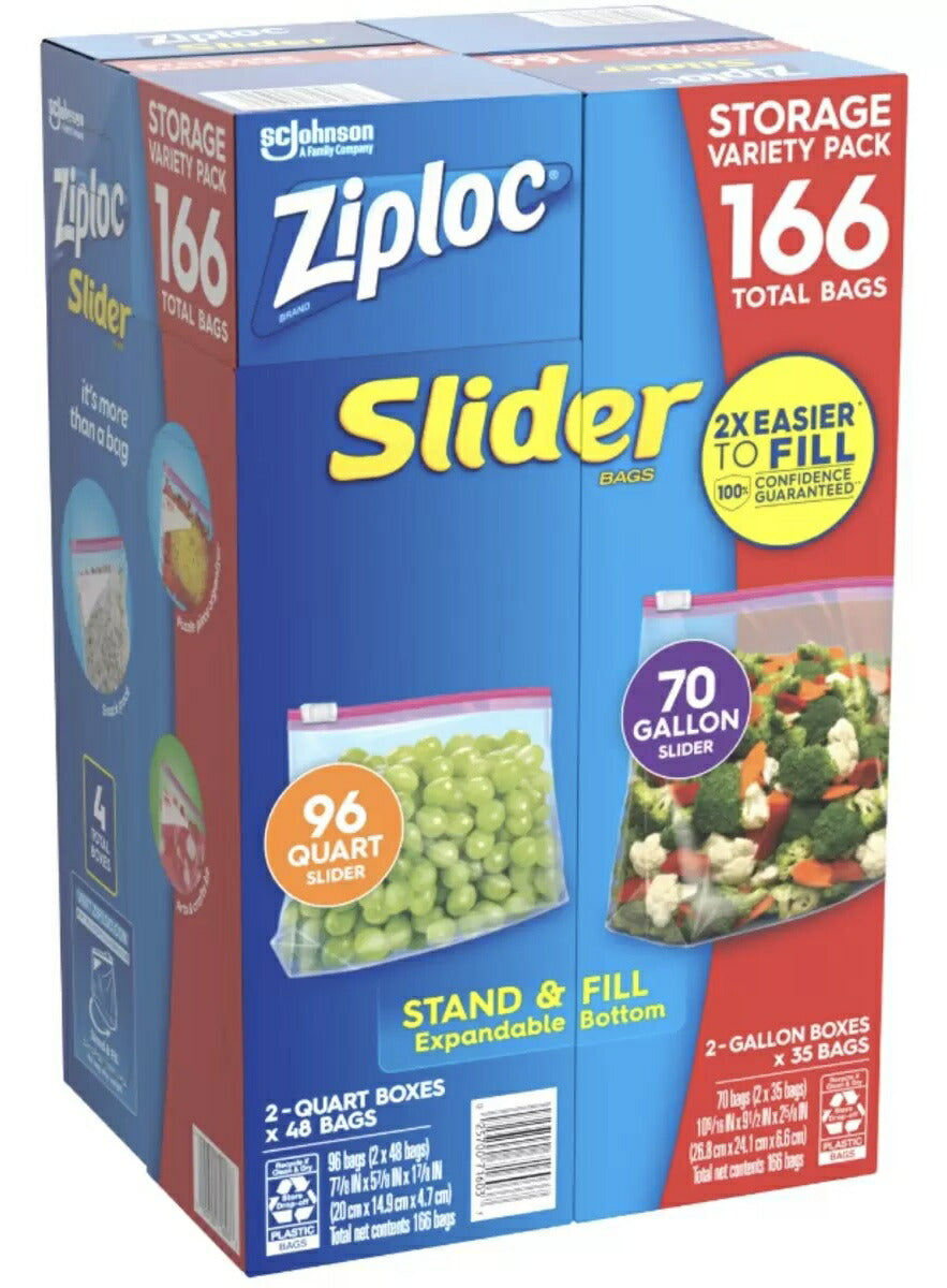 ★送料無料★【Ziploc】ジップロック スライダーバッグ　クオート96枚・ガロン70枚　166枚 入り　ポイント交換に【コストコ通販】