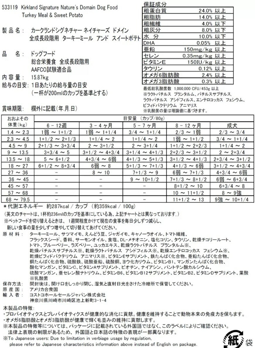 エンジ★即納品★【成犬用グレインフリー】(AAFCO試験適合品) ネイチャーズドメイン (ターキー/ポテト)15.87kg【カークランドシグネチャー】ドッグフード【Adult Dog】【カークランド コストコ コストコ通販】送料無料