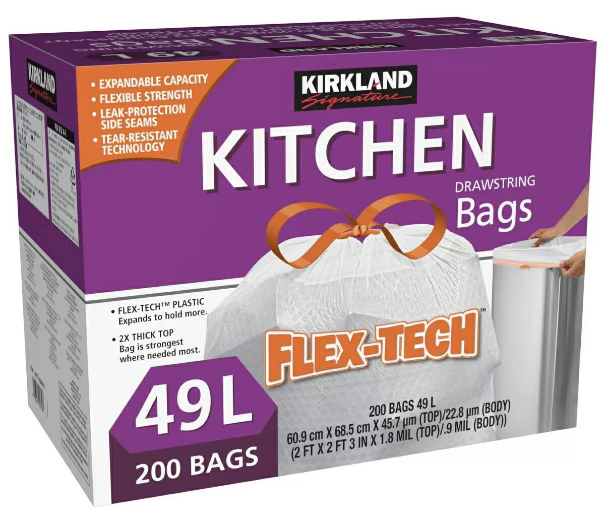 ★送料無料★大容量200枚！★【送料無料】KIRKLAND カークランドキッチンバッグ ひも付きごみ袋 紐付き ゴミ袋 200枚 【コストコ通販】【送料無料：一部地域は対象外】