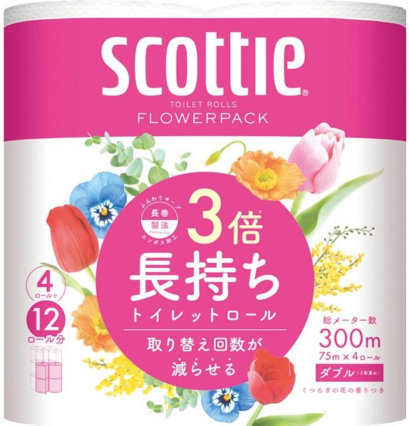 日本製紙クレシア　スコッティ　フラワーパック　3倍長持ち　トイレット4ロール75ｍダブル×12パック