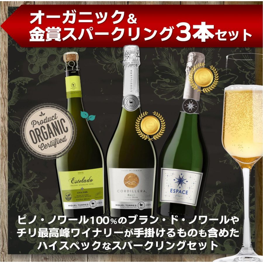 【送料無料】泡 ワインセット 当店厳選！オーガニック＆金賞スパークリング 3本セット【北海道・東北・九州・四国・沖縄県は必ず送料が掛かります】