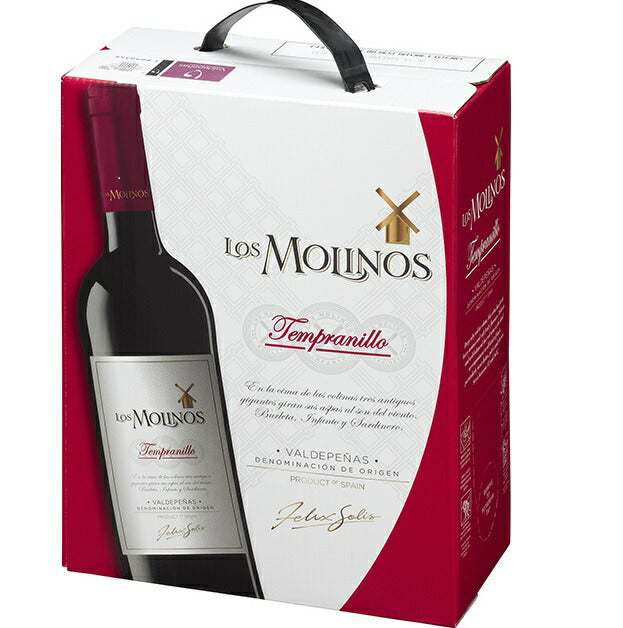 【送料無料】ロス・モリノス テンプラニーリョ 赤 3000ml 3L×8本［赤ワイン/ミディアムボディ/スペイン］【北海道・沖縄県・東北・四国・九州地方は必ず送料が掛かります】