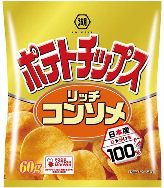 【送料無料】湖池屋 ポテトチップス リッチコンソメ 60g×12袋【北海道・東北・四国・九州・沖縄県は必ず送料がかかります】