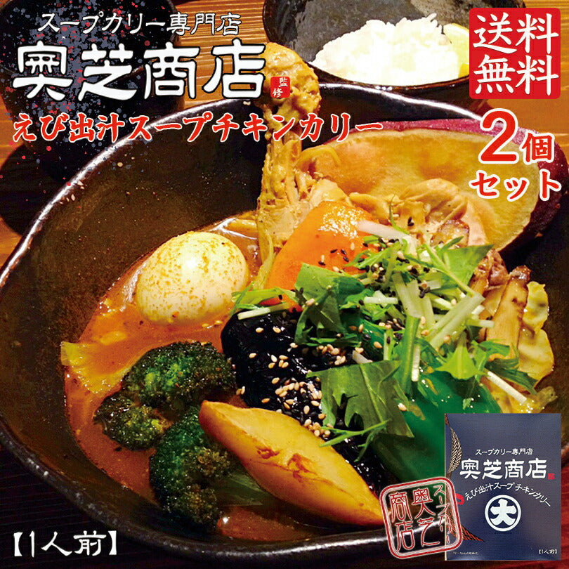 送料無料 カレー レトルト 奥芝商店 スープカレー えびスープチキンカリー 2個セット メール便 送料込 北海道 札幌 スパイス 本場 お土産 手土産 贈り物 プレゼント