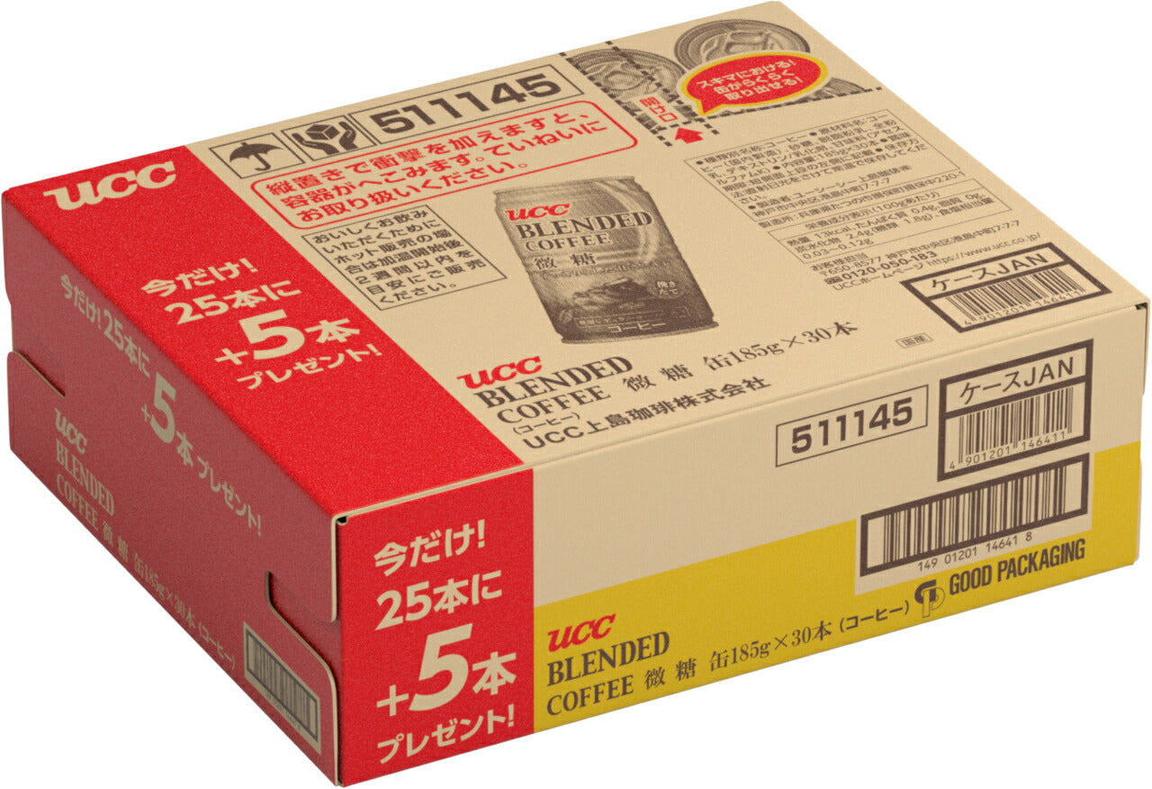 【送料無料】上島珈琲 UCC ブレンドコーヒー 微糖 185g×1ケース 計30本(25本＋5本おまけ)