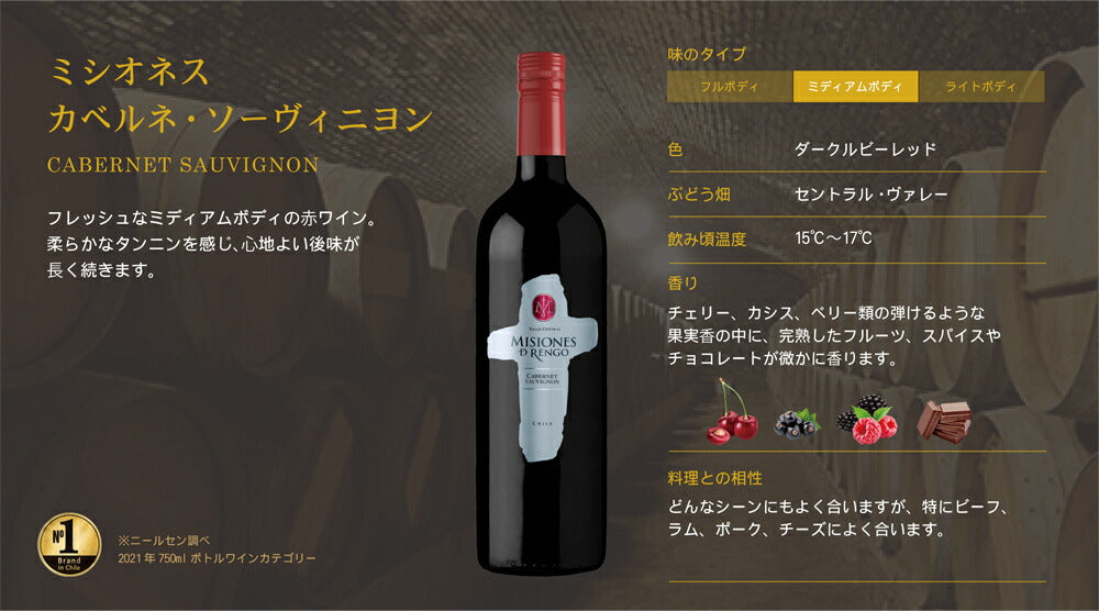 ミシオネス カベルネソーヴィニヨン 750ml 1本[チリワイン/赤/ミディアムボディ]【ご注文は12本まで同梱可能】