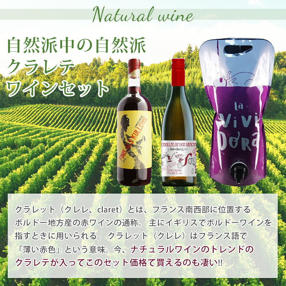 【送料無料】注目トレンド！ナチュラルワイン厳選クラレテを集めたワインセット【北海道・東北・四国・九州・沖縄県は必ず送料がかかります】