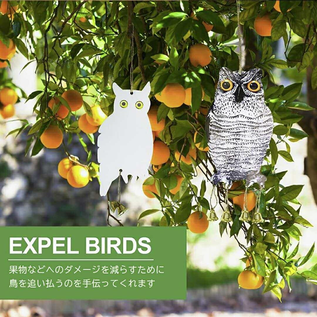 鳥よけ フクロウ型 リアルとホワイト2個セット 梟 鳥よけ 猛禽類 吊り下げ ベランダ 玄関 ハト避け 予防 畑 バード  防鳥 反射板 カラス対策 防虫 からすよけ 家庭菜園 農業用品 資材 ベランダ 田畑 鳥害対策 送料無料 ハト