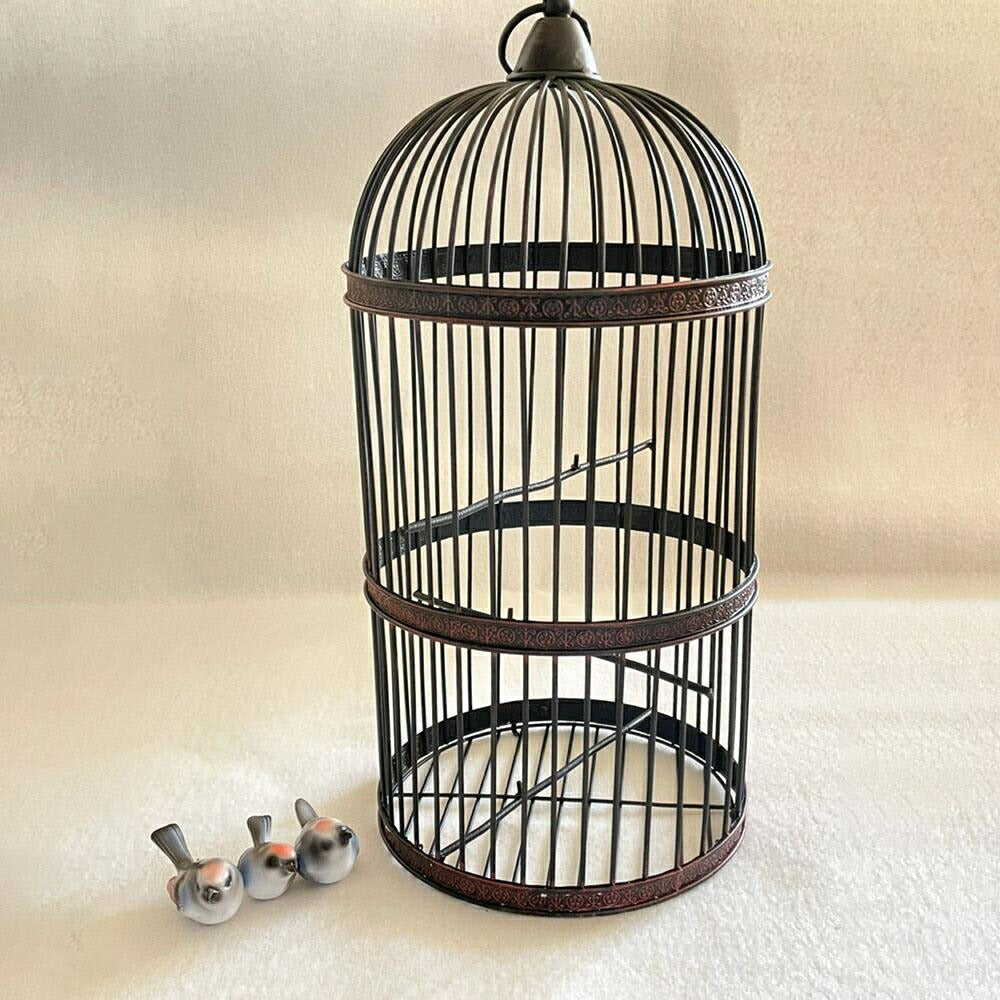 【人気商品】ペット用品 鳥籠 アイアン バード ケージ 53cm リング取っ手付き 鳥かご 篭 ブラック ディスプレイ 開閉 鉄 ヴィンテージ風 インテリア バードゲージ 結婚式 ウェディング ブライダル ガーデン ウェルカムスペース メジロ