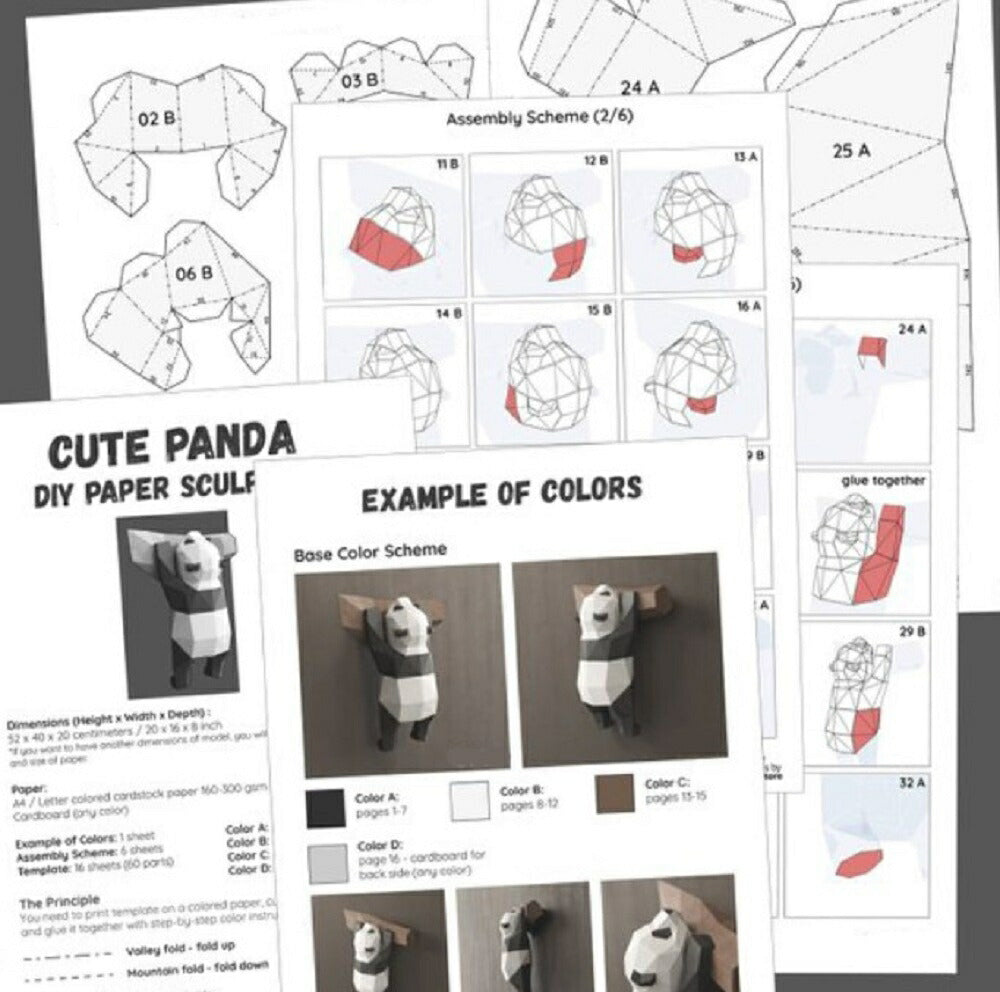 パンダ 手作り ハンティングトロフィー クラフトペーパー パンダ グッズ DIY 3D折り紙 ペーパーアート クラフト 手作りキット 子供 手づくりキット 壁掛け おうち時間 壁飾り インテリア おしゃれ 知育 室内遊び モダン アニマル オブジェ 剥製風 工作 自由研究 キット