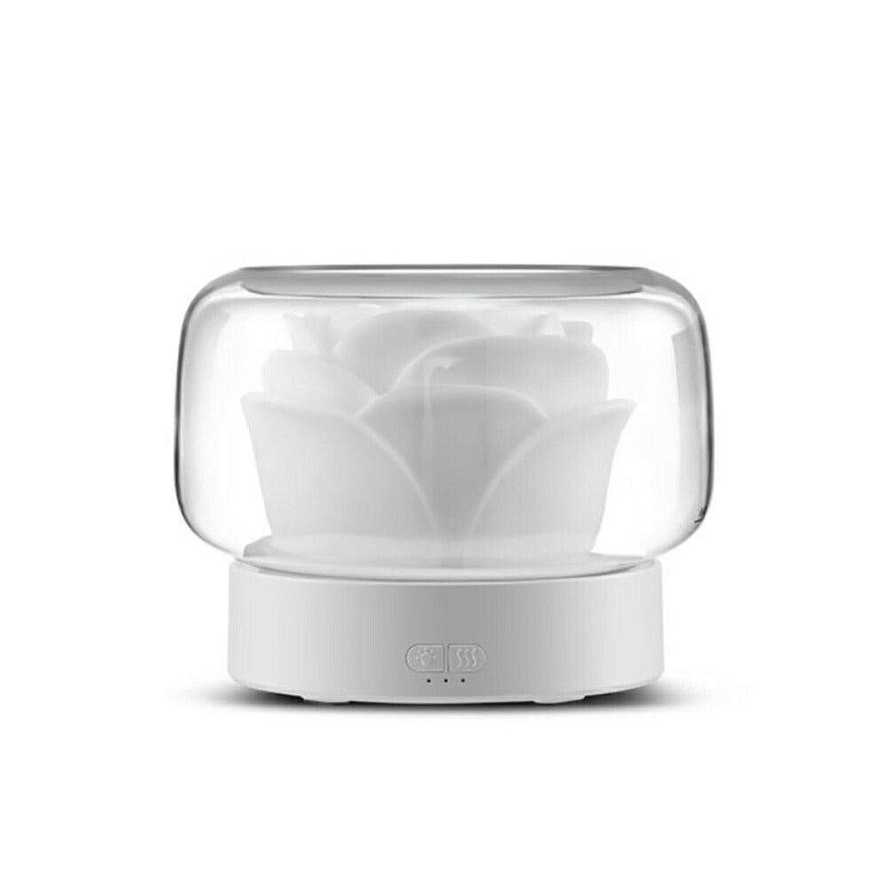 加湿器 薔薇 アロマ ローズ ホワイト Rose 乾燥対策 アロマ ディフューザー 加湿機 LED 照明 アロマ ランプ ナイト ライト 超音波 アロマ加湿器 卓上 リビング 部屋 ダイニング 寝室 可愛い 癒しグッズ コンパクト お誕生日 プレゼント
