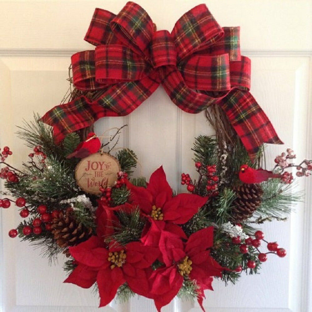 クリスマスリース　35cm×35cm 赤リボン Xmas リース 造花 花輪 アートフラワー クリスマス 玄関 丸 輪っか ドア 飾り 装飾 インテリア お祝い 誕生日 クリスマス飾り プレゼント フラワーリース 室内 壁面装飾 壁掛け ギフト 可愛い シンプル