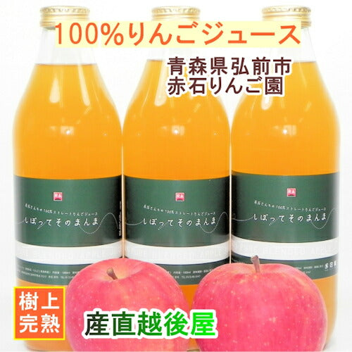 【フルーツ 青森 りんご ジュース】青森県弘前市 赤石りんご園まるごと絞った100％りんごジュース完熟りんご使用 1000ml 6本入送料無料【リンゴ 果物 贈答品 ギフト】