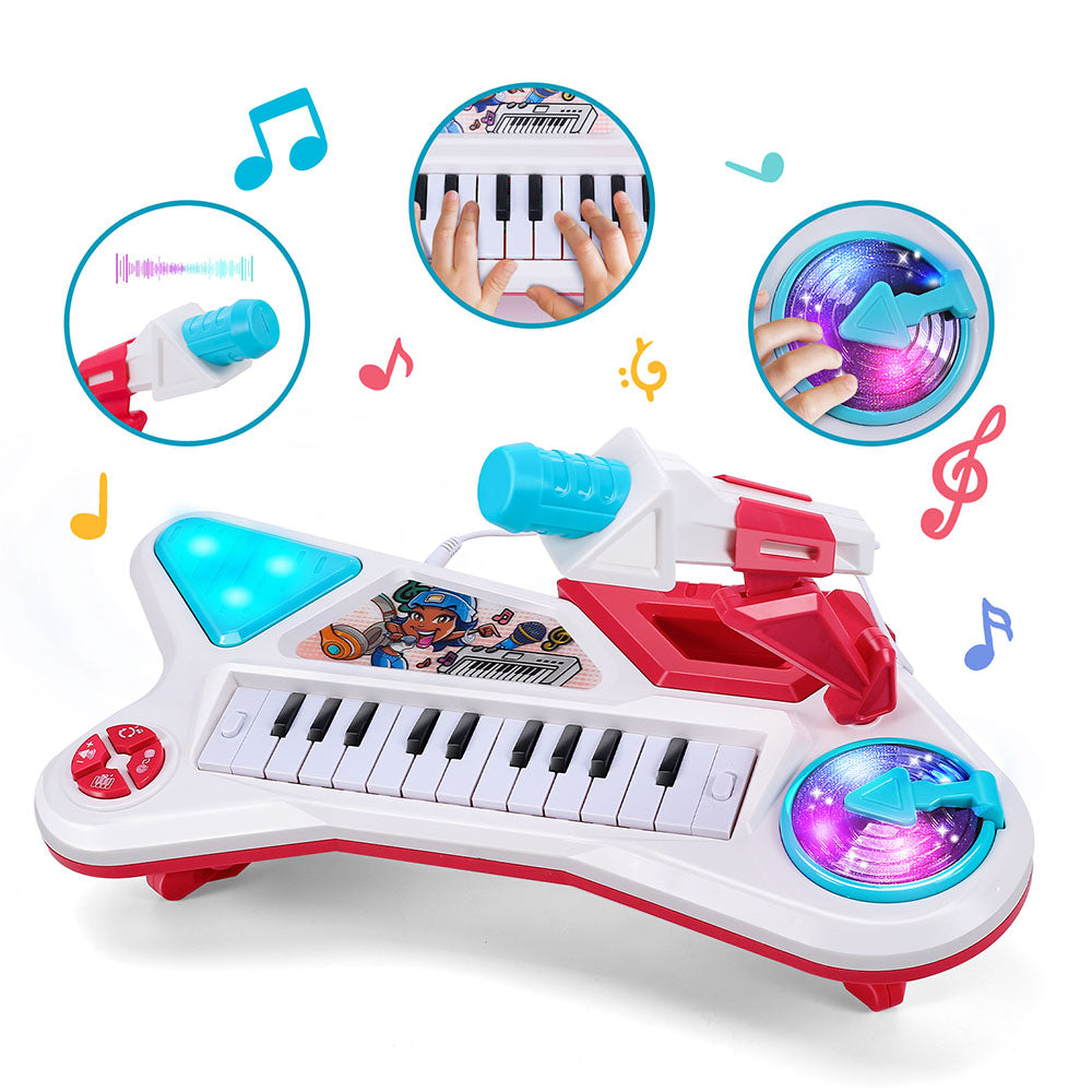 Cute Stone 3in1キーボード ピアノおもちゃ 音楽おもちゃ 多機能 楽器玩具 取り外し可能マイク付き 6種ドラムの音 2種DJモード 男の子 女の子 子供遊び パーティー 入園祝い 贈り物 プレゼント 送料無料