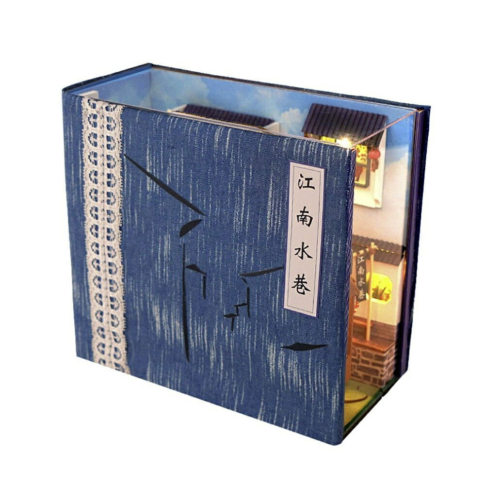置物 ミニチュア ドールハウス 本棚のミニチュアドールハウス ジオラマ 建築模型 DIY 本棚 中華街 棚 ブックエンド 秘密 シークレット キット アート 江南水巷 魔法の世界 異世界 路地裏 港町 商店街 繁華街 路地 家 照明 LED