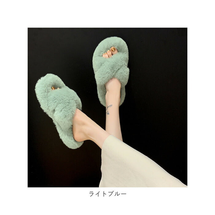 【オフホワイト・22.5CM（35）】 スリッパ おしゃれ 冬用 通販 ルームシューズ 冬 フェイク ファー レディース もこもこ あったか 大人 可愛い 暖かい かわいい 女の子 前開き 前あき 室内履き オシャレ 雑貨 インテリア