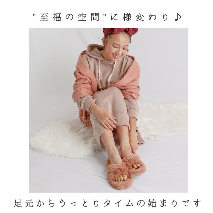 【オフホワイト・22.5CM（35）】 スリッパ おしゃれ 冬用 通販 ルームシューズ 冬 フェイク ファー レディース もこもこ あったか 大人 可愛い 暖かい かわいい 女の子 前開き 前あき 室内履き オシャレ 雑貨 インテリア