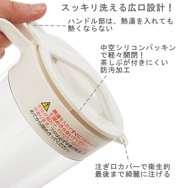 【ホワイト】 ピッチャー 1.4L 通販 タテヨコスリムピッチャー 1400ml スリムボディ スリムボデー 横にもおける ヨコ置き 熱湯OK 広口 洗いやすい 冷蔵庫 ドアポケット 防汚加工キャップ