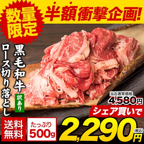 【数量限定半額企画】訳あり 九州産 黒毛和牛 肉 お肉 牛肉 ロース 切り落とし（ロース 500g/約3人前）【ブラックフライデー・サイバマンデー特別価格】