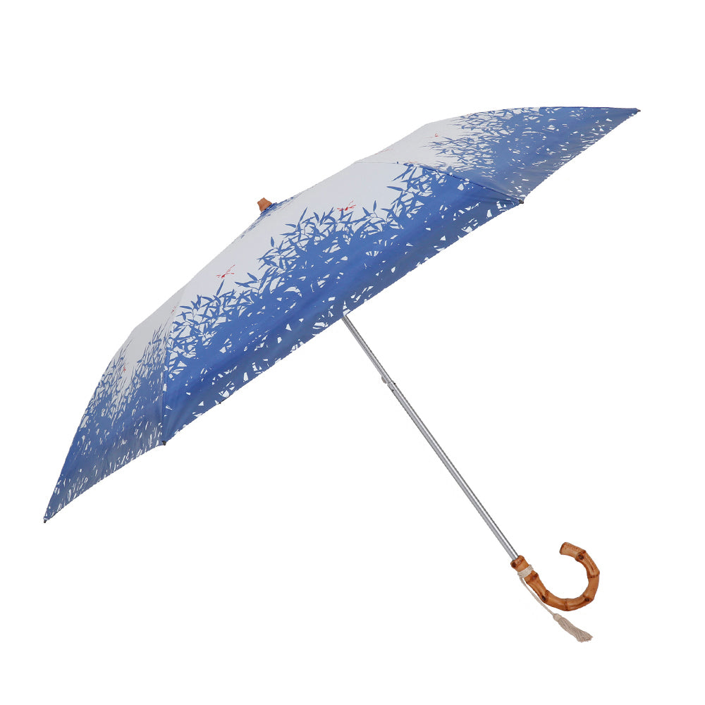 【竹/瑠璃色・折りたたみ傘50cm】 折りたたみ傘 レディース かわいい 通販 晴雨兼用 おしゃれ 50cm 6本骨 2段 ミニ UVカット率99%以上 遮光率99%以上 遮熱 UPF50＋ 河馬印本舗 晴雨兼用日傘 和柄 タッセル手元 撥水