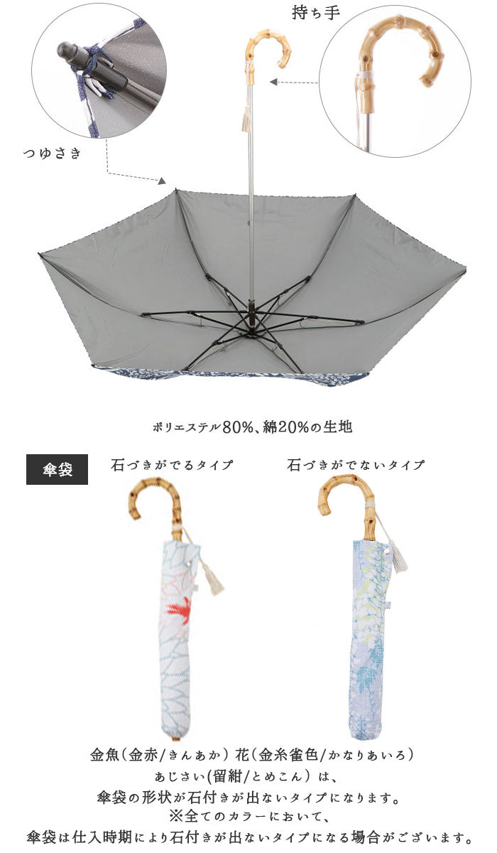 【竹/瑠璃色・折りたたみ傘50cm】 折りたたみ傘 レディース かわいい 通販 晴雨兼用 おしゃれ 50cm 6本骨 2段 ミニ UVカット率99%以上 遮光率99%以上 遮熱 UPF50＋ 河馬印本舗 晴雨兼用日傘 和柄 タッセル手元 撥水