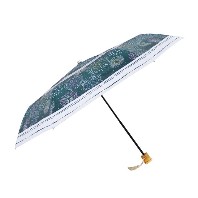 【花火/漆黒・折りたたみ傘50cm】 折りたたみ傘 レディース かわいい 通販 晴雨兼用 おしゃれ 50cm 6本骨 円形手元 UVカット率99%以上 遮光率99%以上 遮熱 UPF50＋ 河馬印本舗 晴雨兼用日傘 和柄 タッセル手元 撥水