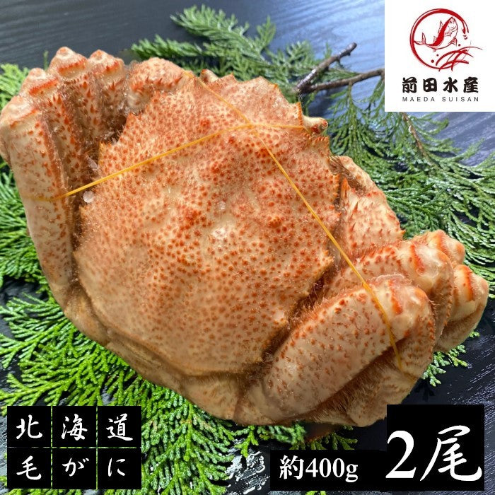 【北海道産】北海道産　毛蟹　2尾（約400ｇ前後サイズ）　付け足　ボイル済み　冷凍　天然無添加　毛ガニ　けがに　毛がに　蟹　かに　道産品　お歳暮　お祝い　父の日　母の日　コロナ　応援　備蓄　お取り寄せ