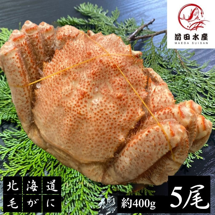 【北海道産】北海道産　毛蟹　5尾（約400ｇ前後サイズ）　付け足　ボイル済み　冷凍　天然無添加　毛ガニ　けがに　毛がに　蟹　かに　道産品　お歳暮　お祝い　父の日　母の日　コロナ　応援　備蓄　お取り寄せ