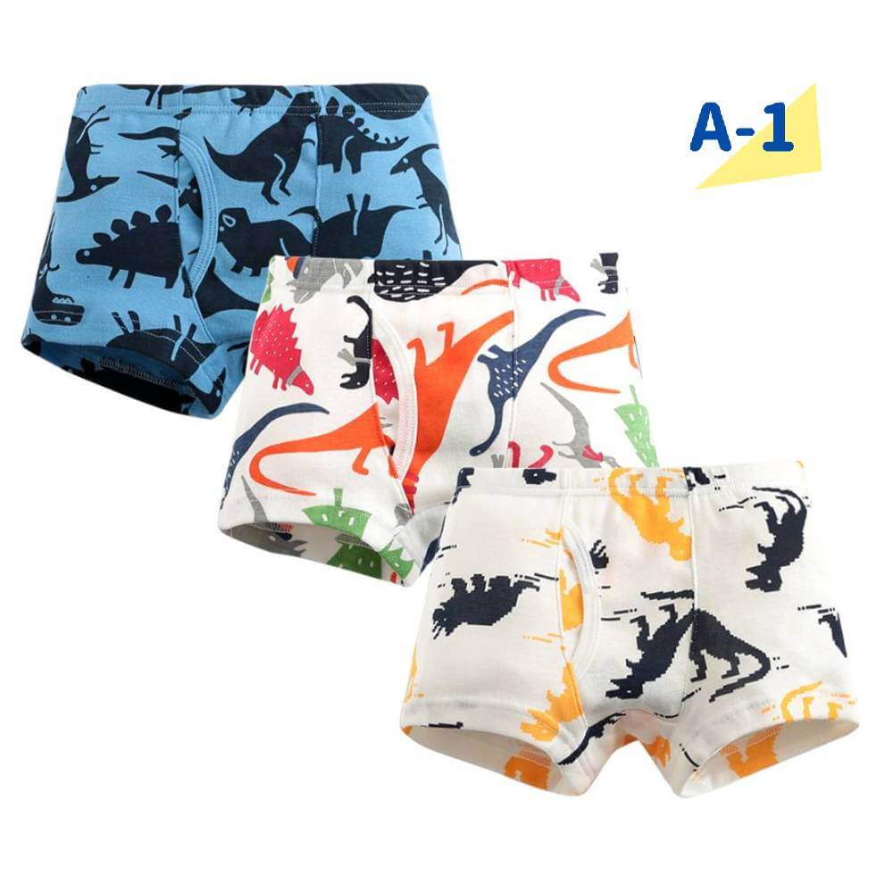 【A-1 110cm】 パンツ キッズ 子供 3枚セット 下着 ボクサーパンツ 3枚組 男の子 男児 ボーイズ BOYS ボクサー ブリーフ インナー 綿100% コットン 前あき 恐竜 車