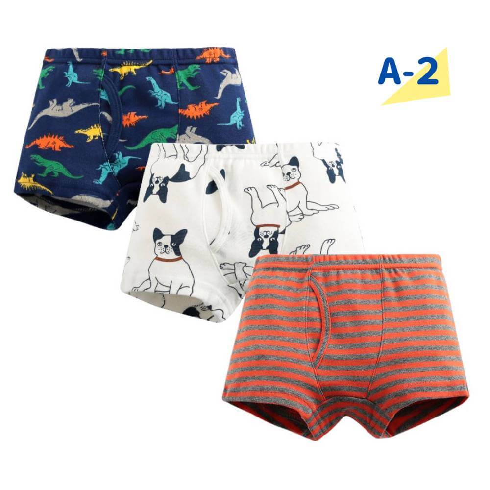 【A-1 110cm】 パンツ キッズ 子供 3枚セット 下着 ボクサーパンツ 3枚組 男の子 男児 ボーイズ BOYS ボクサー ブリーフ インナー 綿100% コットン 前あき 恐竜 車