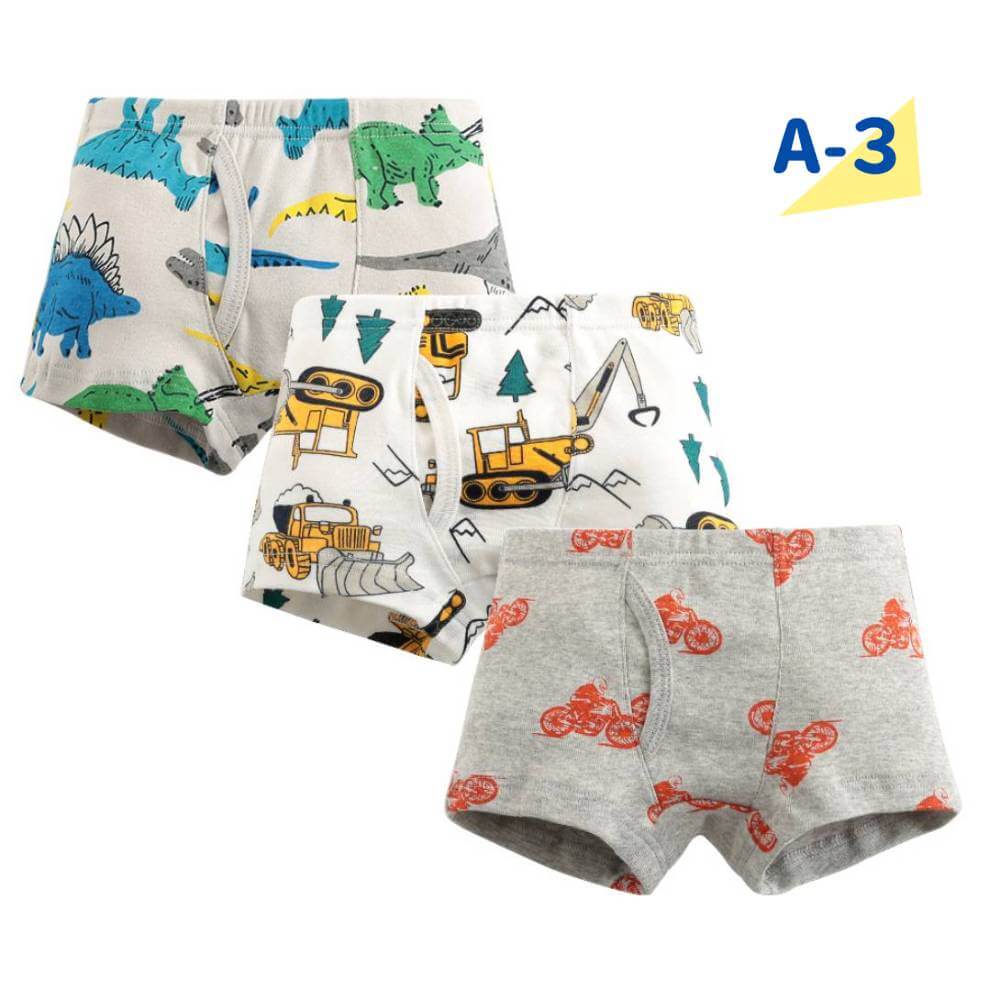 【A-1 110cm】 パンツ キッズ 子供 3枚セット 下着 ボクサーパンツ 3枚組 男の子 男児 ボーイズ BOYS ボクサー ブリーフ インナー 綿100% コットン 前あき 恐竜 車